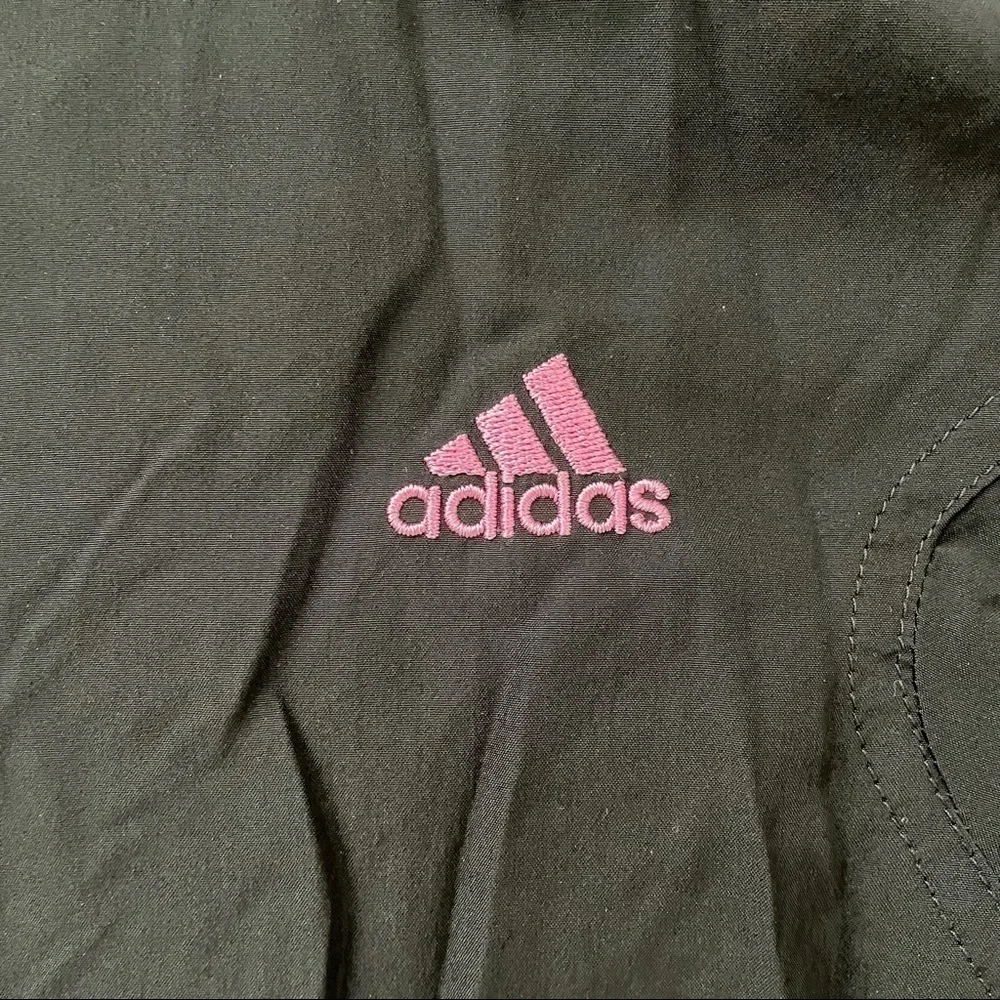 Adidas Classic 3-Stripe Zip-Up Windbreaker Black Pink Girls Size Medium (M)